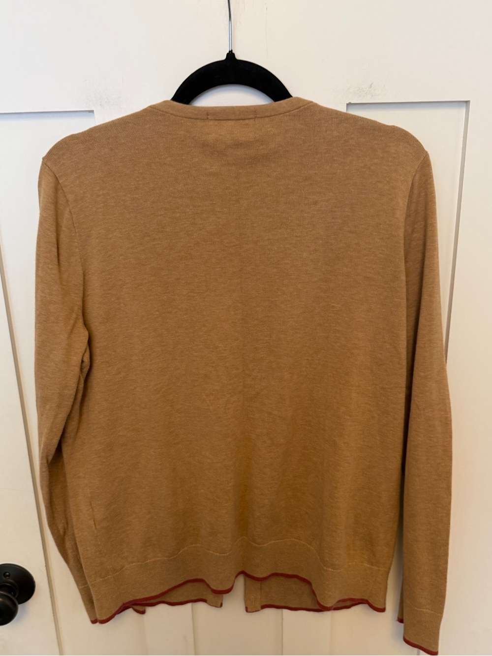 Lands End M Pima Cotton Tan Cardigan Button Down Sweater horse Equestrian - Picture 2 of 4
